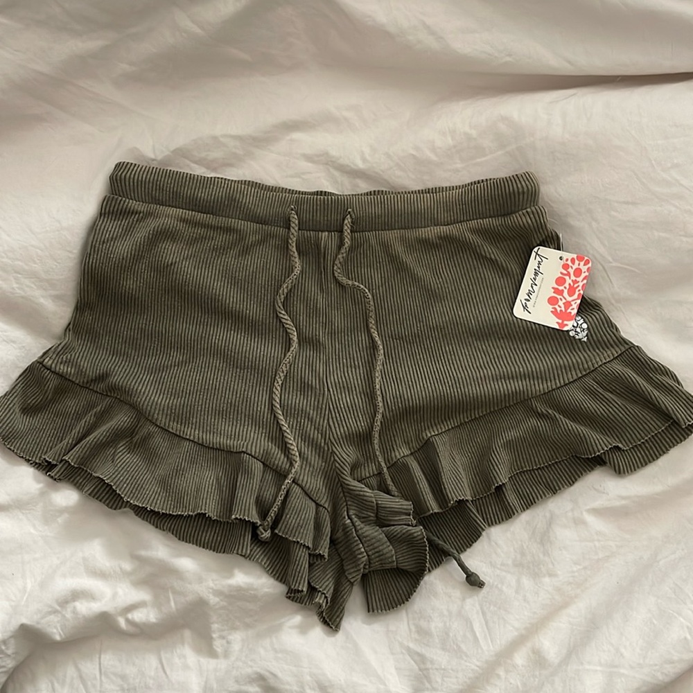 NWT FP Movement Olive Lounge Shorts with Ruffle Detail